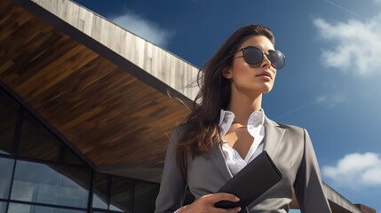 Poster - Professional architect woman standing outdoors. Beautiful woman wearing suit. Copy space for text.