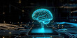 Glowing blue brain circuit on microchip on computer motherboard. For big data processing, ai trading, machine learning, technology background. 3d render. ai futuristic
