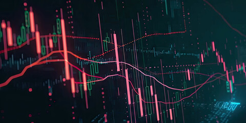Poster - close up graph chart of stock with moving average indicator. in monitor for trading, investment, cry