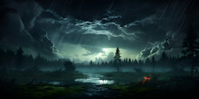 Dark Sky With Rainy Clouds Over Forest