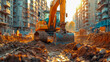 Excavator working on a construction site. Heavy duty construction equipment