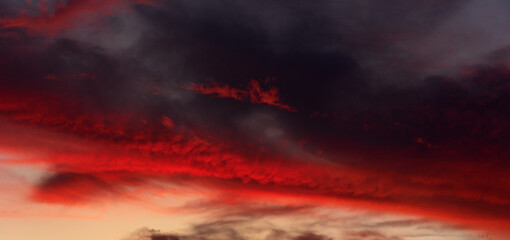 Wall Mural - Dusk cloudscape panorama, colorful evening lcouds.