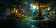 light in the forest, a photo of a Beautiful magical fairy tale
