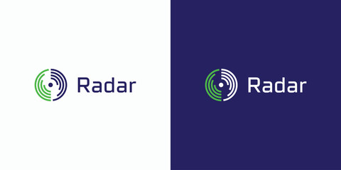 Poster - Vector logo design illustration of a detector with rotating waves.