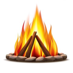 Cartoon illustration of bonfire isolated on white background. Wood fire. Campfire. Charred wood, woodpile. Blaze. Fire. Flame. Heat. Charcoal. Scorching. Burning hot. Warm. Firewood. Fogata. Fireplace