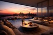 Luxury hotel terrace with a view of the city.
