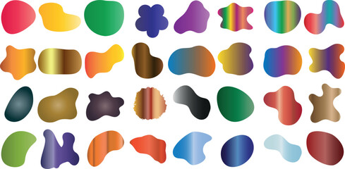 Wall Mural - Gradient blotches, colorful blob shapes on white background. Vibrant, abstract design elements for creative projects, web design. Multicolor palette, artistic forms, graphic artistry