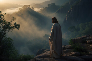 Wall Mural - A close up of Jesus with a tranquil background