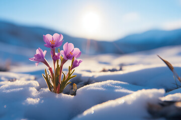 Canvas Print - Illustration of fresh flower growth during later winter and early spring concept, Generative AI image.