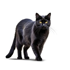 black cat on a white background, isolated background, cat, kitten, studio light, clip-art, close-up scene