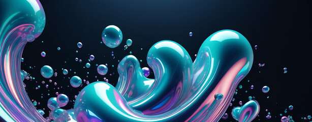 3d image of fluid abstract floating objects with holographic colors