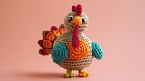 Fototapeta Psy - Crocheted turkey toy vibrant backdrop, handcrafted and adorable, Ai Generated