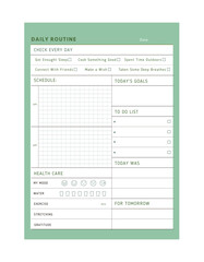  Daily Routine planner. (Olive) Minimalist planner template set. Vector illustration.	
