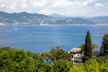 Canvas Print - Portofino Mediterranean sea coast peninsula San Rocco Mount Natural Regional Park in italy