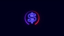 Glowing Neon Dollar Sign Animation. Neon Dollar Cents Sign And USD Coin. USA Payment System. Dollar Sign Abstract.