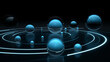 © AdamDiezel - 3d render of a collection of blue spheres arranged in a circular pattern, floating above a white line against a black background.