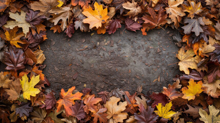 Canvas Print - Autumn leaves framing a bare patch of soil, with space for text in the centre.