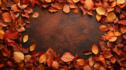 Wall Mural - A border of dry autumn leaves on a rusty background, perfect for seasonal designs.