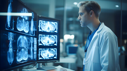 Poster - Doctors looking at screen with scans and x-rays