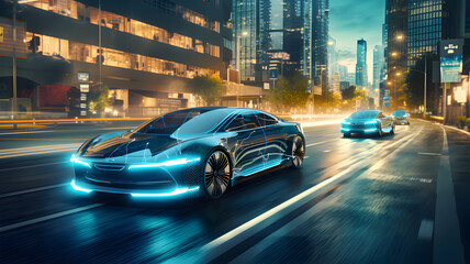 Poster - Futuristic sports car on the road
