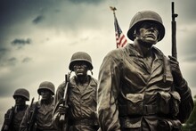 A Group Of Soldiers Standing Next To Each Other In A Formation, Showcasing Their Unity And Preparedness For Any Situation, Veterans And Soldiers On Veterans Memorial Day, AI Generated