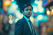 © heartiny - Generative AI Image of Indian Businessman on Bokeh Lights Background