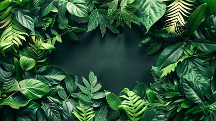 Wall Mural - beautifully designed leafy background with a central white board for copy space