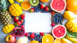 attractive background using fruits rich in vitamin B, placing a central white board for copy space