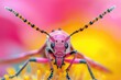 Generative AI, Close up portrait of pink insect, macro photography, super detail and fantasy .