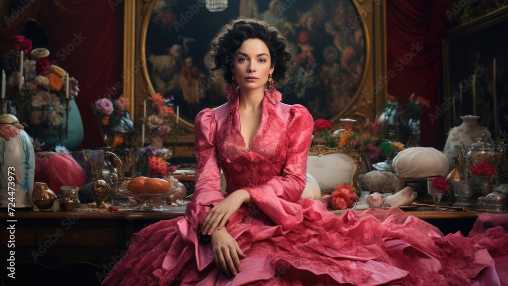 Rococo Reverie: Capturing an Aristocratic Woman in a Pink Dress ...