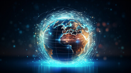 Poster - internet connectivity concept illustration featuring a glowing wireframe around a globe