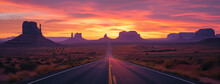 The Road Towards Monument Valley In Arizona Near Sunrise