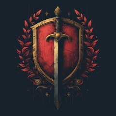 Wall Mural - A sword piercing a red shield with laurels