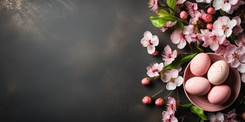 Wall Mural - table setting with spring flowers for Easter celebration. ai generated