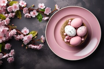 Wall Mural - table setting with spring flowers for Easter celebration. ai generated