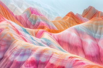 Poster - Surreal colorful landscape inspired by Zhangye Danxia mountains. Background image. Created with Generative AI technology