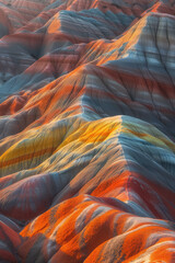 Poster - Surreal colorful landscape inspired by Zhangye Danxia mountains. Background image. Created with Generative AI technology