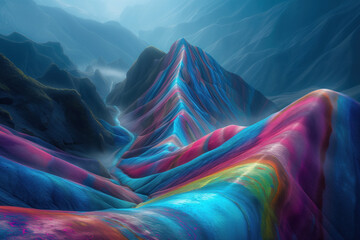 Poster - Surreal colorful landscape inspired by Zhangye Danxia mountains. Background image. Created with Generative AI technology