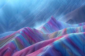 Poster - Surreal colorful landscape inspired by Zhangye Danxia mountains. Background image. Created with Generative AI technology