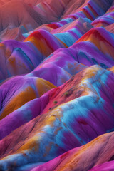 Poster - Surreal colorful landscape inspired by Zhangye Danxia mountains. Background image. Created with Generative AI technology