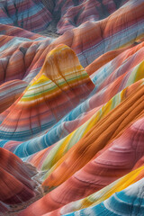 Poster - Surreal colorful landscape inspired by Zhangye Danxia mountains. Background image. Created with Generative AI technology