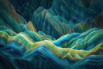 Poster - Surreal colorful landscape inspired by Zhangye Danxia mountains. Background image. Created with Generative AI technology