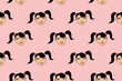 Vector seamless pattern with cartoon face girl or woman with two ponytails. Childish, girlish fun cute texture backdrop