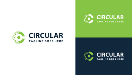 Poster - Circular Initial Letter C with Digital Wire Line Dots For Futuristic Technology Logo Design