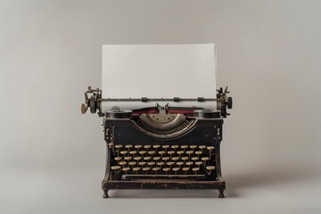 Generative AI, Vintage typewriter with old paper, blank paper mockup, retro machine technology, copy space
