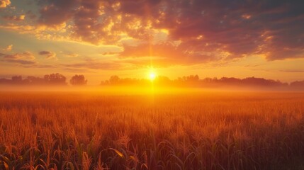 Beautiful corn field at sunrise