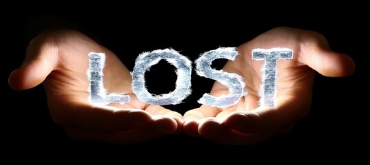 Poster - Shining  lost  text icon as interactive holographic on mobile phone with copy space