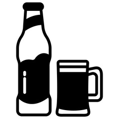 Poster - beer bottle glyph and line vector illustration