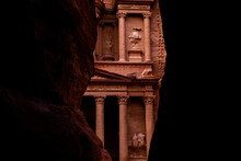 Beauty Of Rocks And Ancient Architecture In Petra, Jordan. Ancient Temple In Petra, Jordan.