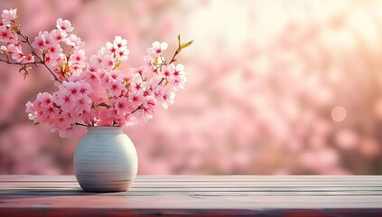 Wall Mural - springtime cherry blossoms sunny and bright pink sakura flowers. blurred background of trees floral 